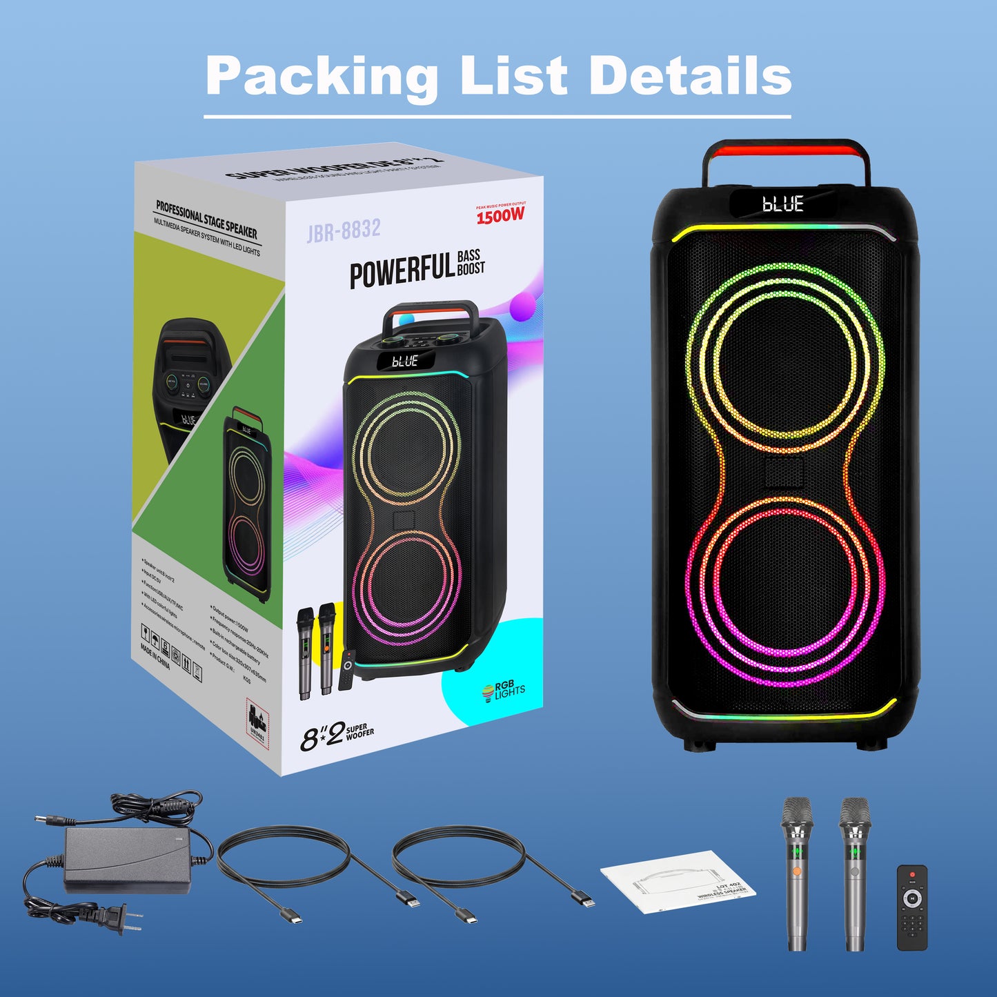 2pcs 8inch bass 40W 4000mAh portable outdoor audio speaker 7.4V