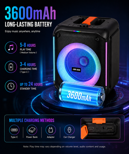 8in bass 20W 3600mah Bluetooth party Speaker portable ourdoor audio