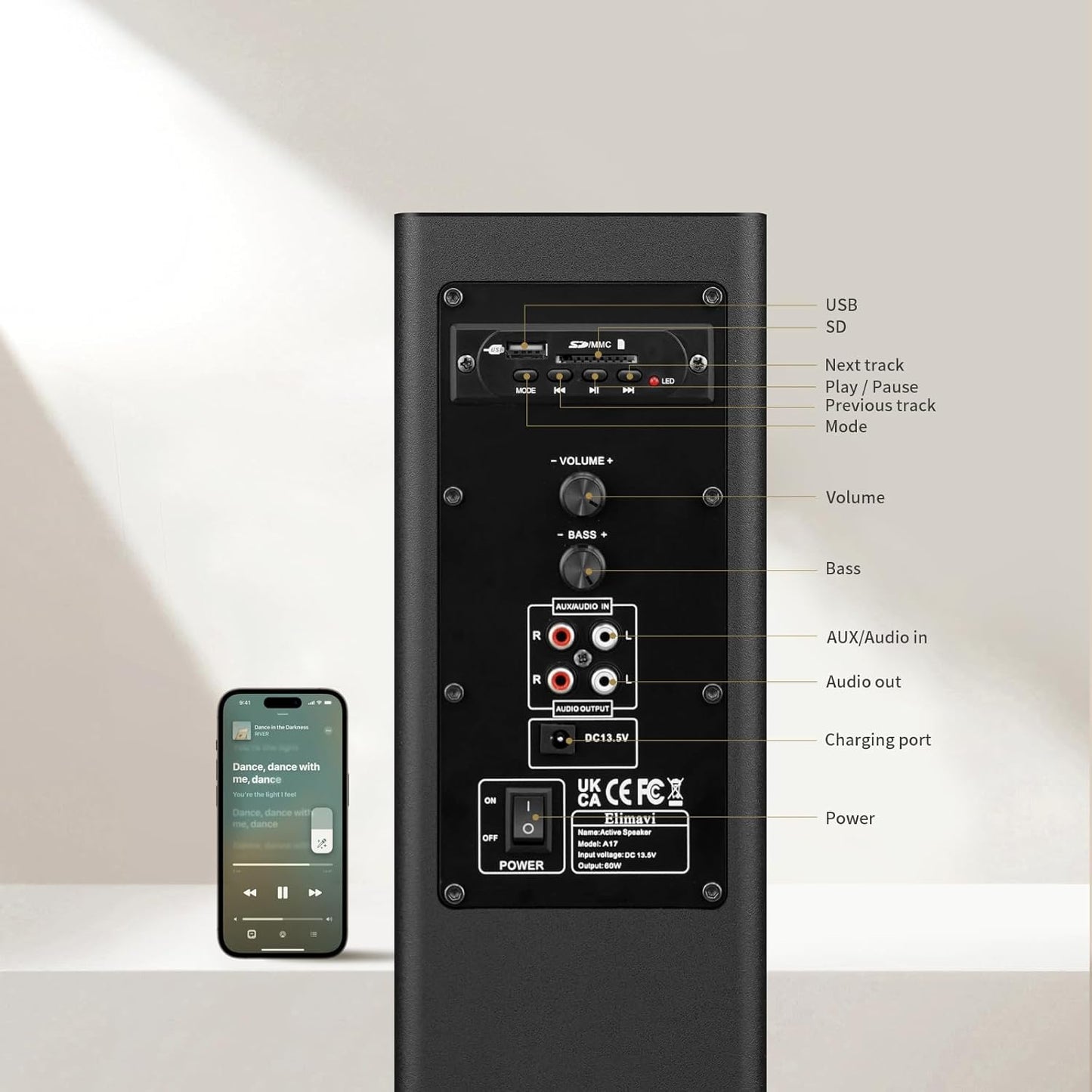 Sound Bar with 5.5 Inch Subwoofer Detachable 2-in-1, 2.1-Channel Deep Bass System