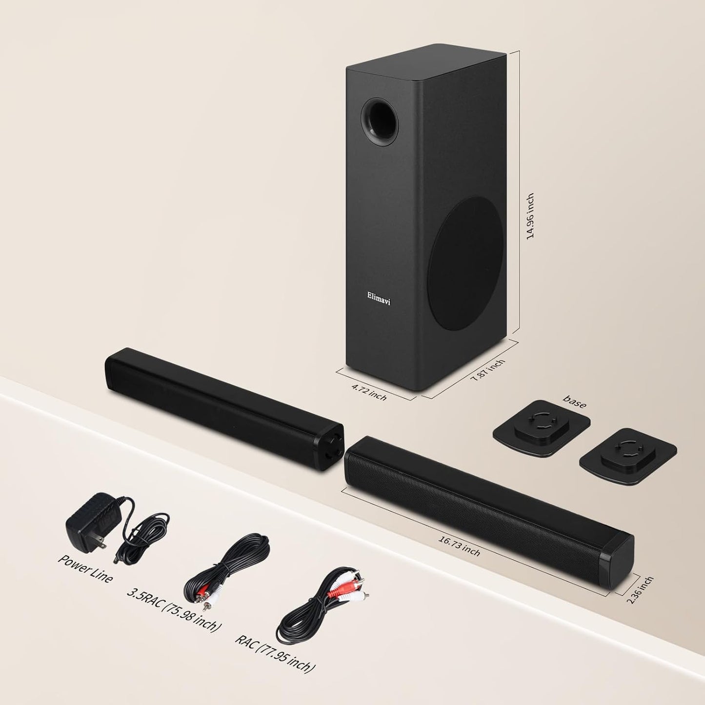 Sound Bar with 5.5 Inch Subwoofer Detachable 2-in-1, 2.1-Channel Deep Bass System