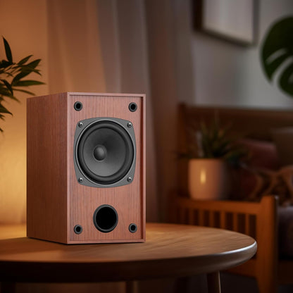 Satellite Stereo Speakers with Classic Wood Grain