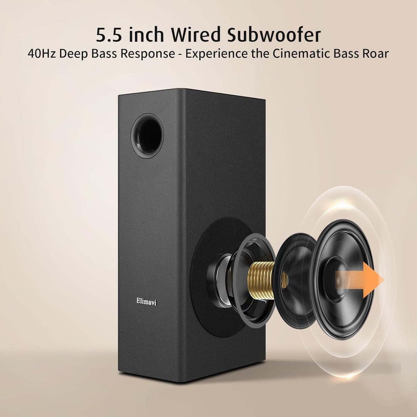 Sound Bar with 5.5 Inch Subwoofer Detachable 2-in-1, 2.1-Channel Deep Bass System
