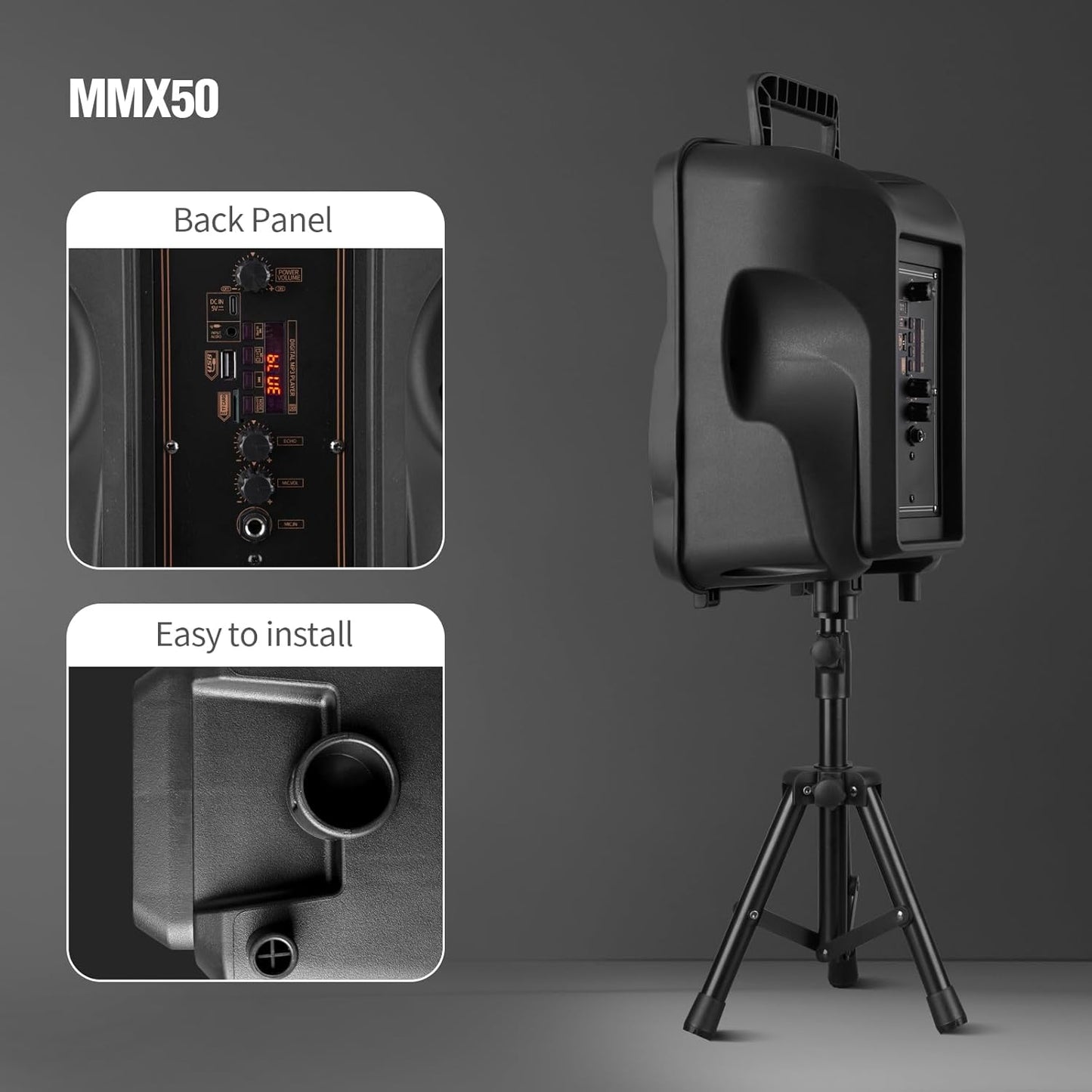 Dual 8" Portable Party Speaker with Stands for Indoor/Outdoor
