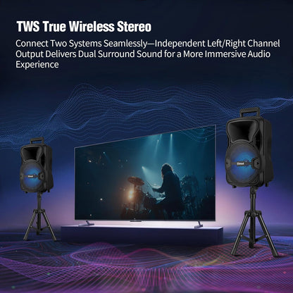 Dual 8" Portable Party Speaker with Stands for Indoor/Outdoor