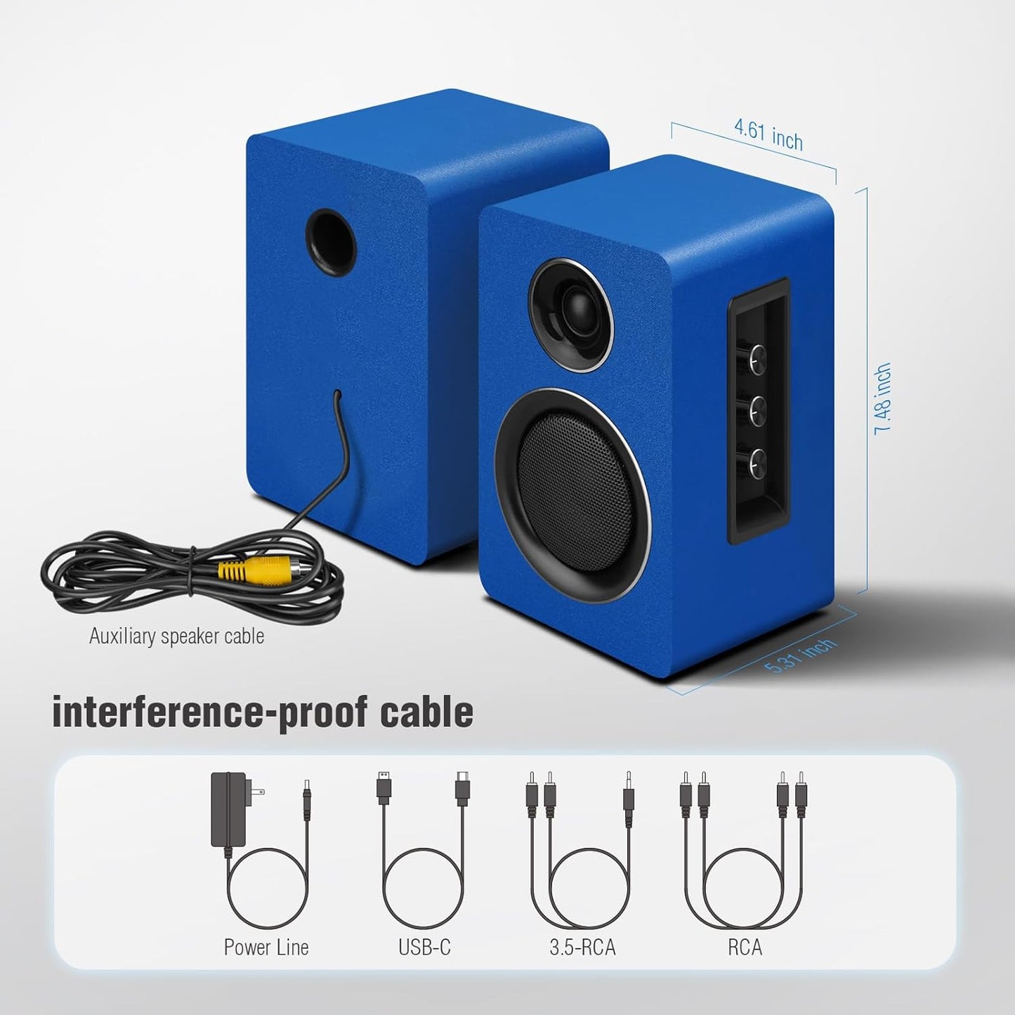 7 Colors Active Bookshelf Speakers with 3‘’ Carbon Fiber Woofer and Silk Film Tweeter