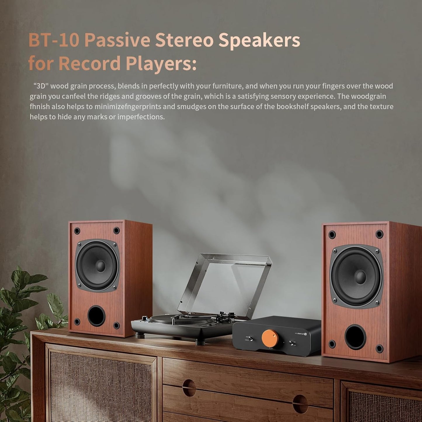 Satellite Stereo Speakers with Classic Wood Grain