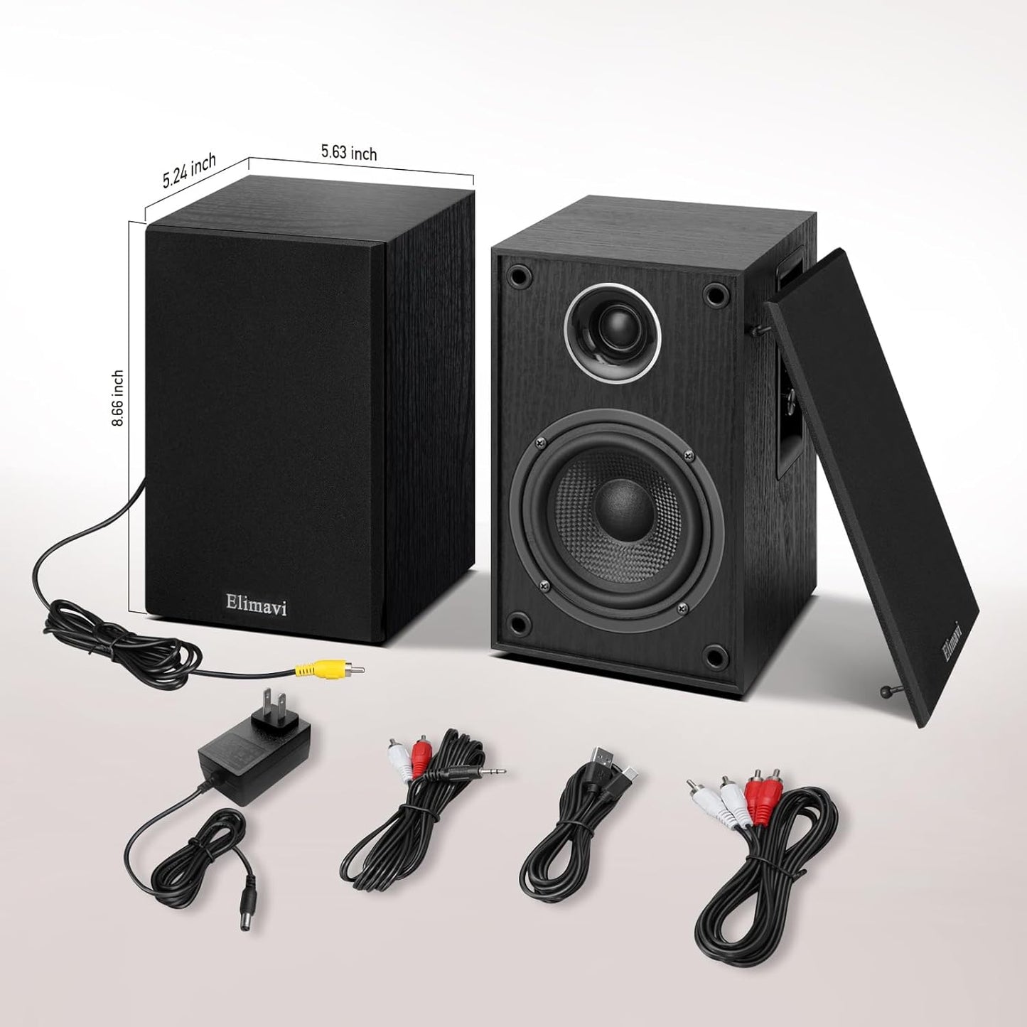 Bookshelf speakers with USB-C and RCA connectivity