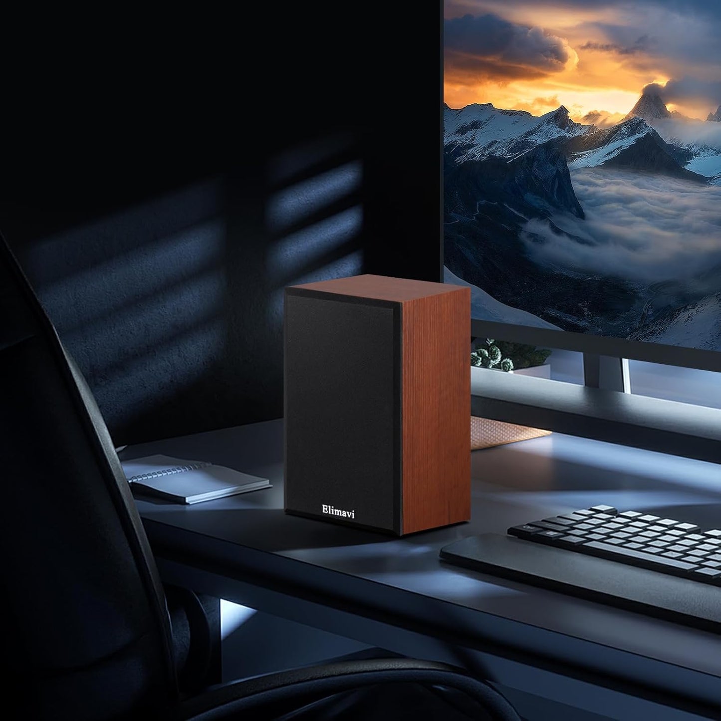 Satellite Stereo Speakers with Classic Wood Grain