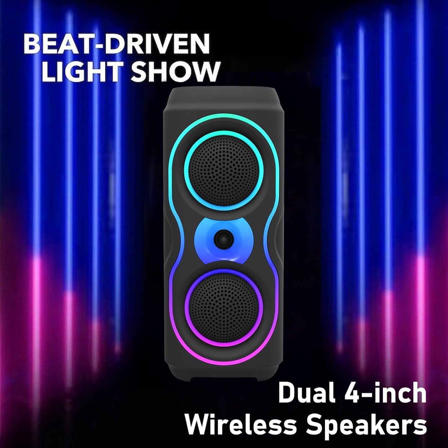Portable PA Speaker System with 2pcs 4-inch Subwoofers,RGB Lights