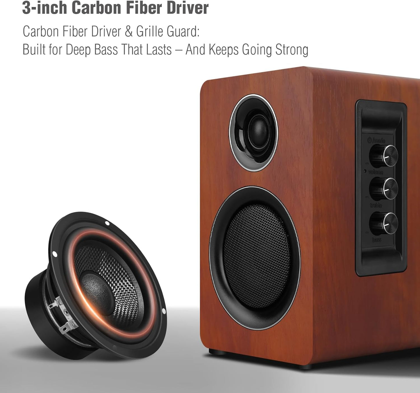 Computer Speakers Active Bookshelf Speaker with 3" Carbon Fiber Woofer Bluetooth 5.3