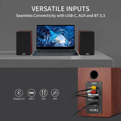 Powered Bluetooth Bookshelf Speakers with Remote & Display, 3.5"/4"/4.5" Carbon Fiber Drivers, RCA AUX Input, Wired Wireless Speakers for Turntable Record Player TV