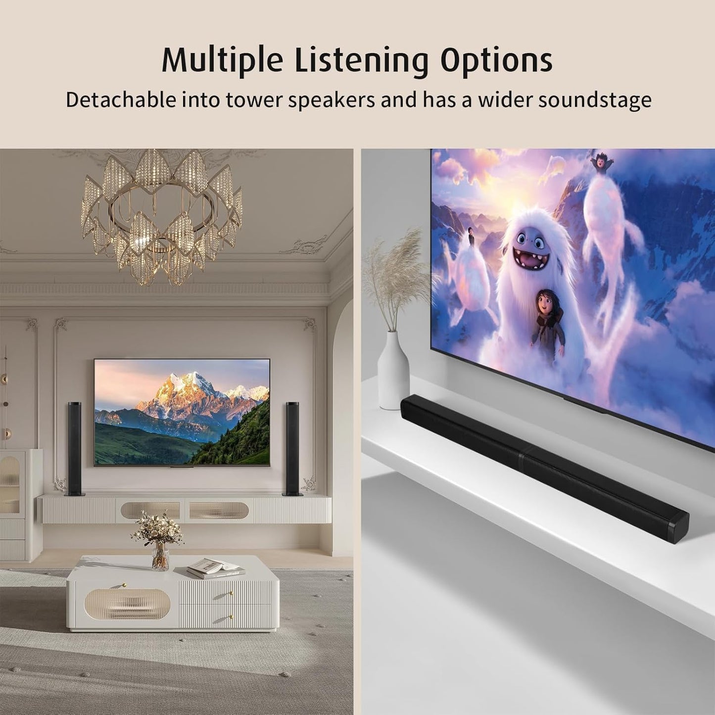 Sound Bar with 5.5 Inch Subwoofer Detachable 2-in-1, 2.1-Channel Deep Bass System