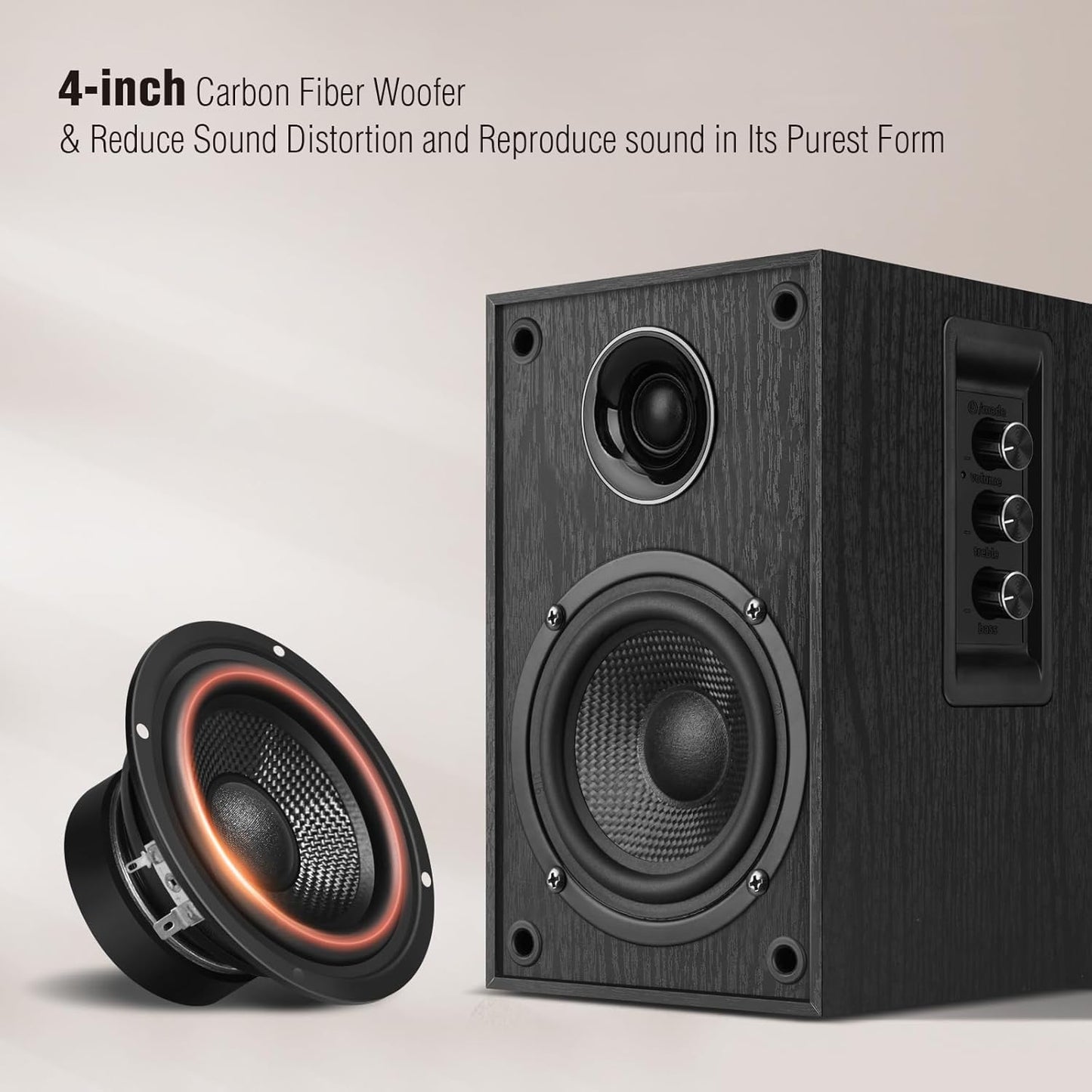 Vintage design powered bookshelf speakers