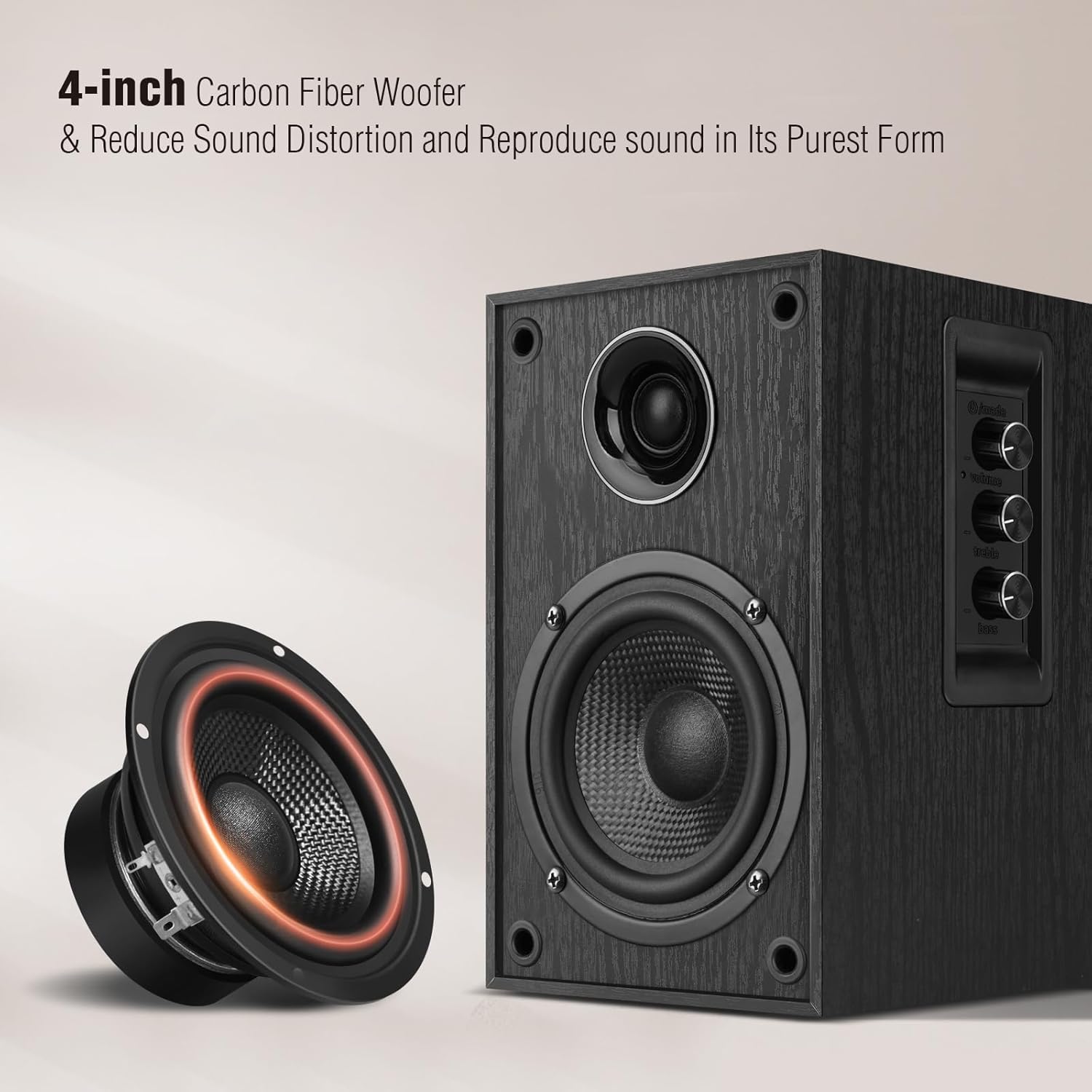 Vintage design powered bookshelf speakers
