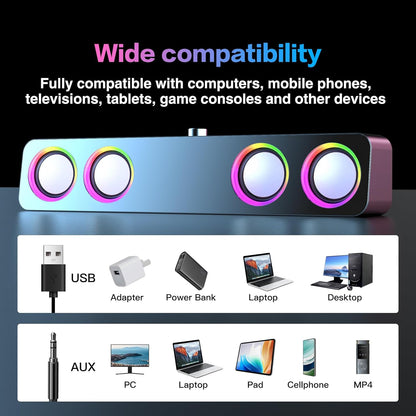 Gaming speakers with colorful RGB lighting