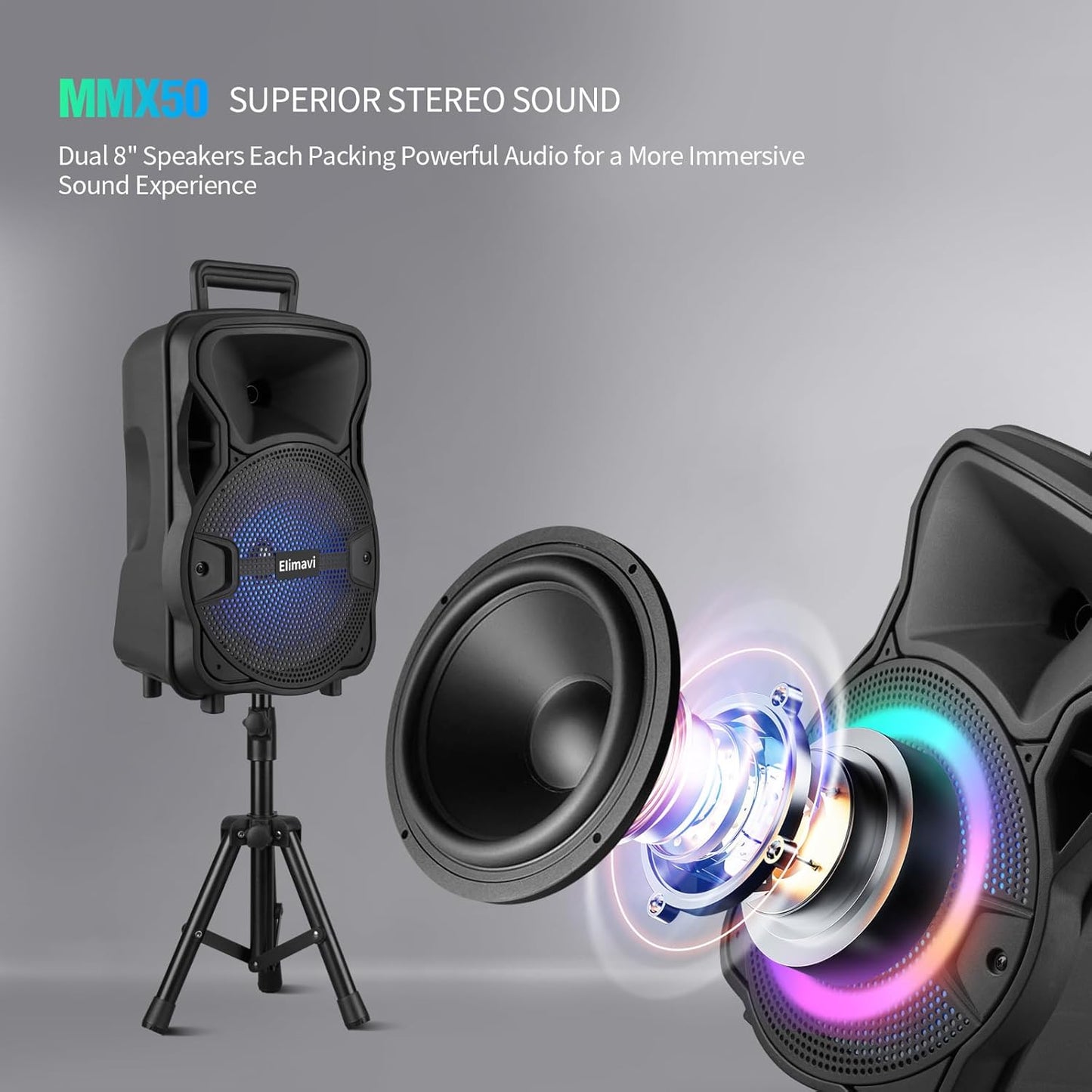 Dual 8" Portable Party Speaker with Stands for Indoor/Outdoor