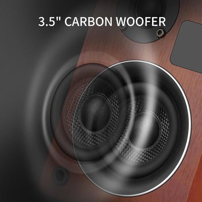 Powered Bluetooth Bookshelf Speakers with Remote & Display, 3.5"/4"/4.5" Carbon Fiber Drivers, RCA AUX Input, Wired Wireless Speakers for Turntable Record Player TV