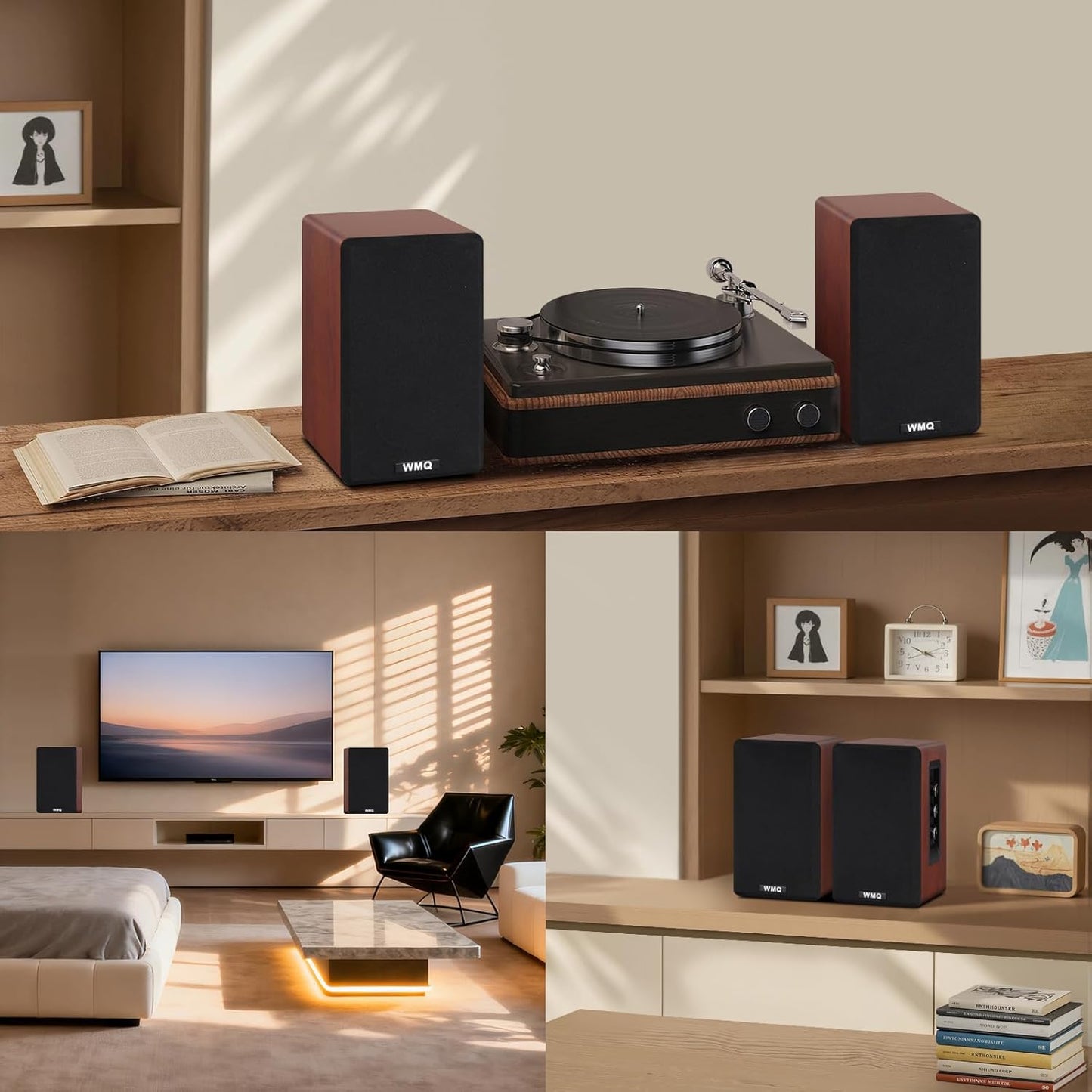 Powered Bluetooth Bookshelf Speakers with Remote & Display, 3.5"/4"/4.5" Carbon Fiber Drivers, RCA AUX Input, Wired Wireless Speakers for Turntable Record Player TV
