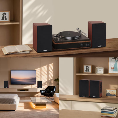 Powered Bluetooth Bookshelf Speakers with Remote & Display, 3.5"/4"/4.5" Carbon Fiber Drivers, RCA AUX Input, Wired Wireless Speakers for Turntable Record Player TV