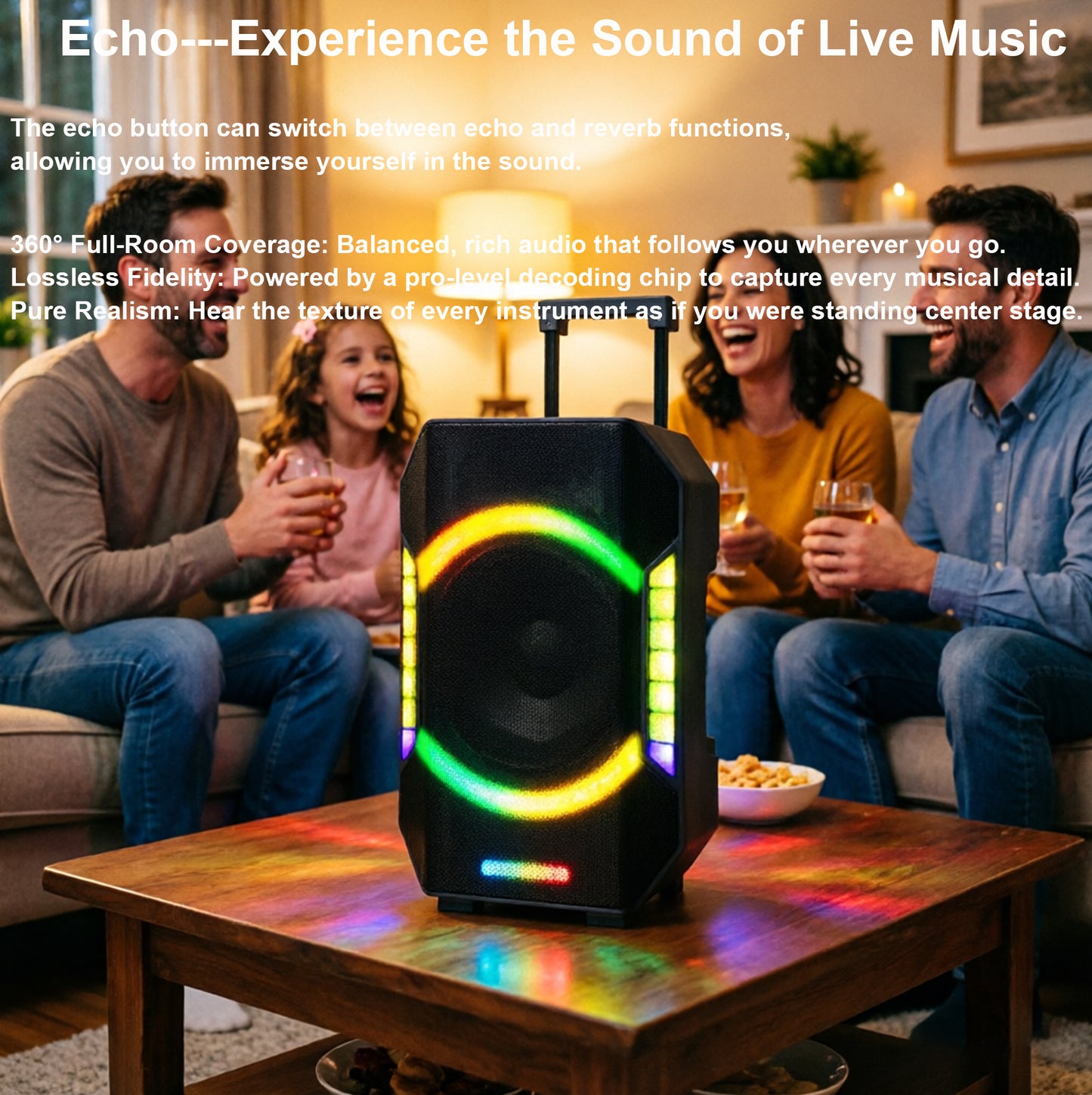 15“ Subwoofer + Tweeter 12V 7000mAh 80W Bluetooth Party Speeker with Microphones