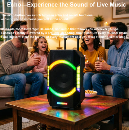 15“ Subwoofer + Tweeter 12V 7000mAh 80W Bluetooth Party Speeker with Microphones