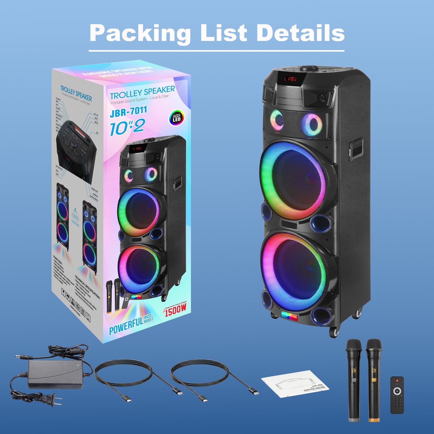 9000mAh 80W 10inch subwoofer*2+Tweeter portable speaker large size