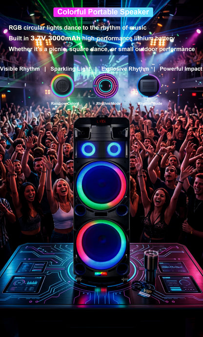 9000mAh 80W 10inch subwoofer*2+Tweeter portable speaker large size