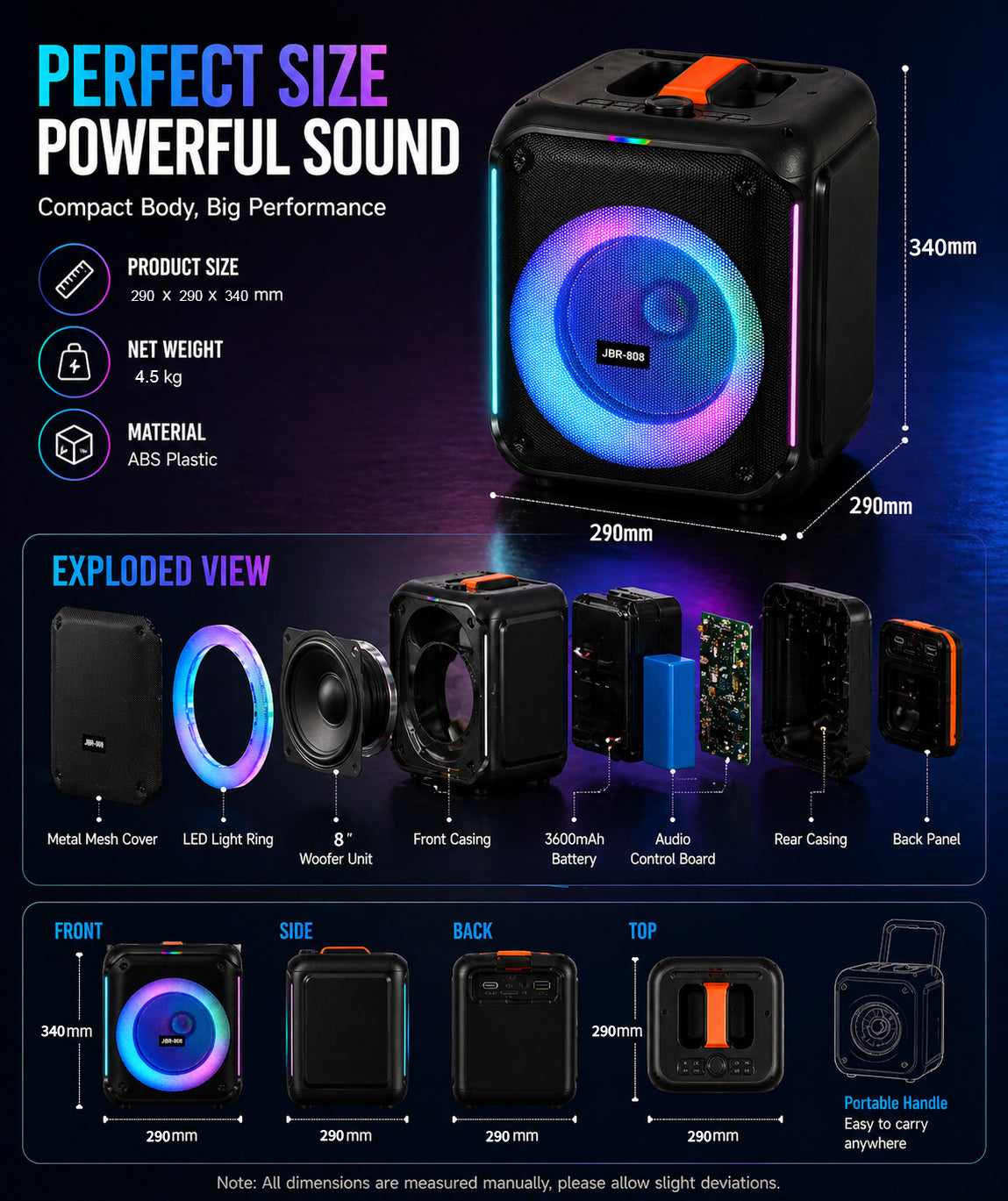 8in bass 20W 3600mah Bluetooth party Speaker portable ourdoor audio