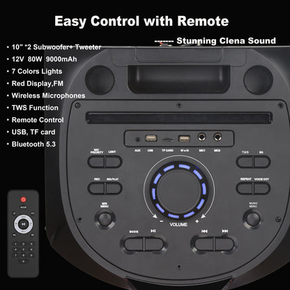 9000mAh 80W 10inch subwoofer*2+Tweeter portable speaker large size