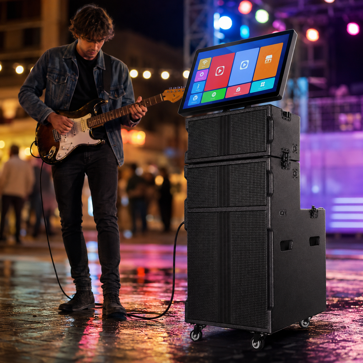 Outdoor 15 inch large screen singing high-power 200W 27 inch touch screen outdoor performance activity audio