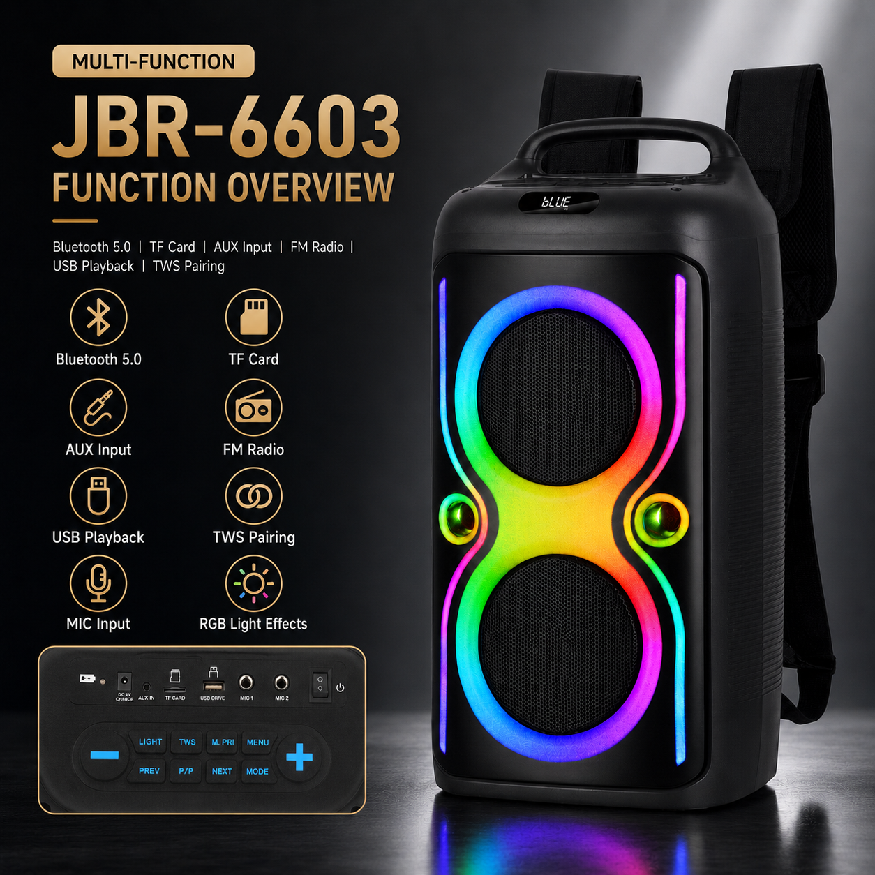 40W 6.5″ bass*2+ Tweeter portable Speaker outdoor long battery Can be carried on the body