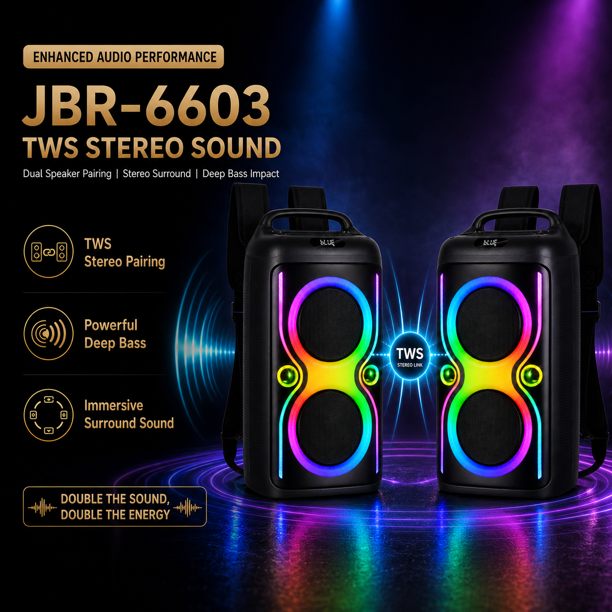 40W 6.5″ bass*2+ Tweeter portable Speaker outdoor long battery Can be carried on the body