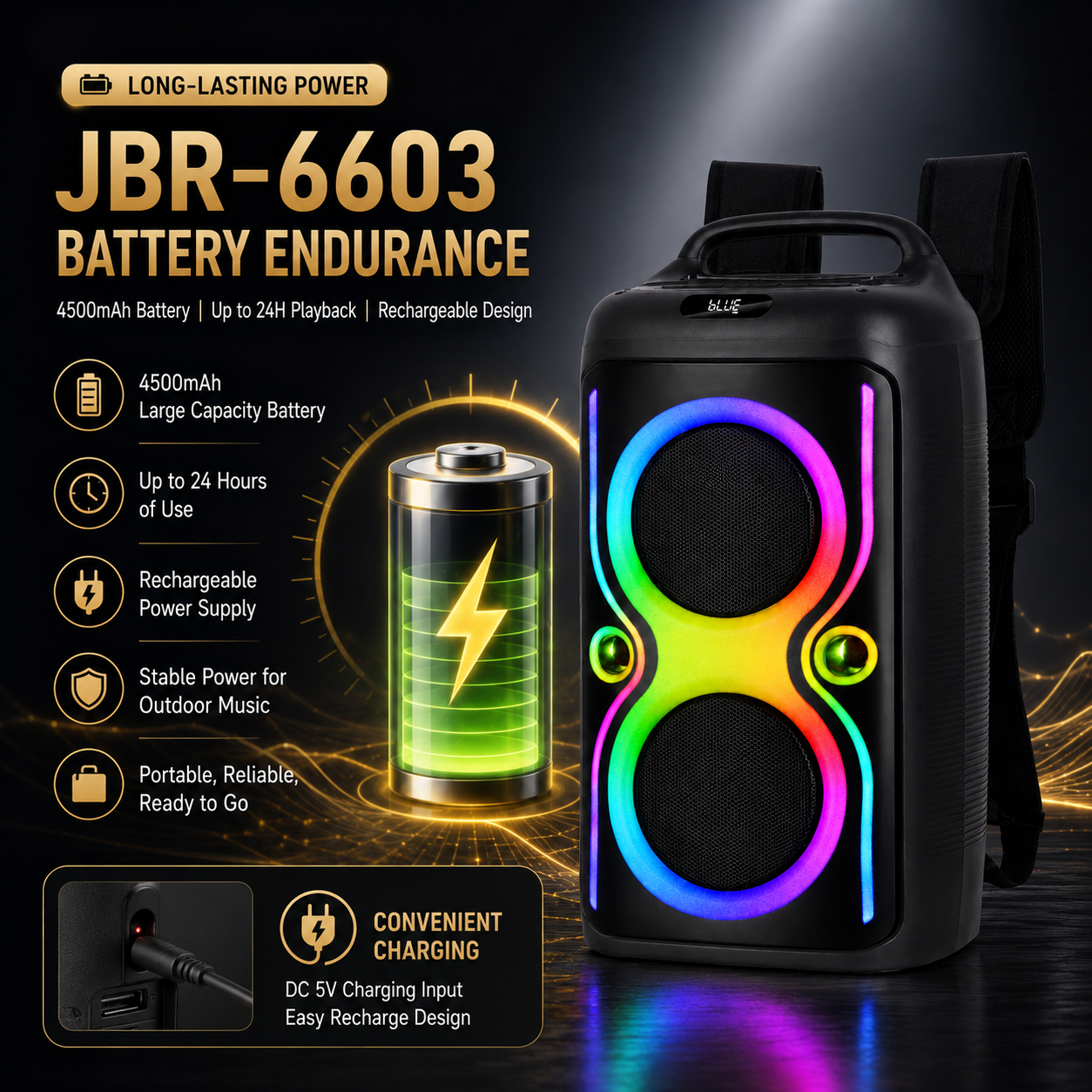 40W 6.5″ bass*2+ Tweeter portable Speaker outdoor long battery Can be carried on the body