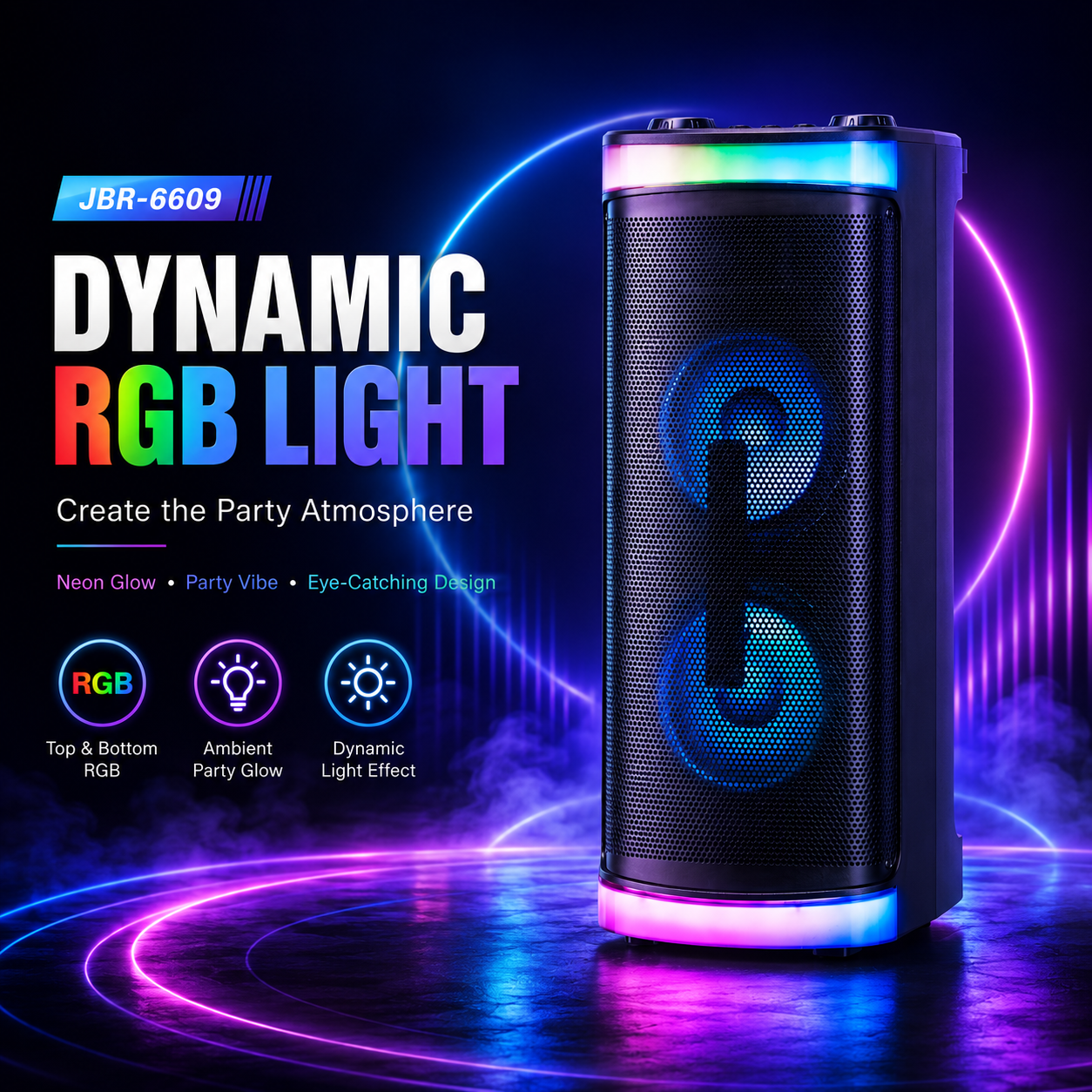 40W 6.5″bass*2 + Treble outdoor portable speaker with RGB light Bluetooth HIFI Guitar Input