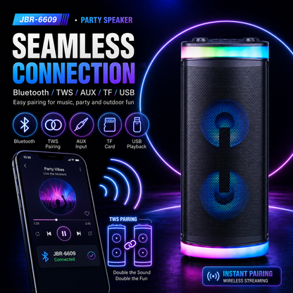 40W 6.5″bass*2 + Treble outdoor portable speaker with RGB light Bluetooth HIFI Guitar Input