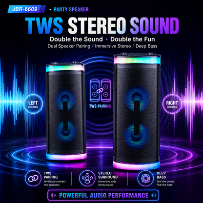 40W 6.5″bass*2 + Treble outdoor portable speaker with RGB light Bluetooth HIFI Guitar Input