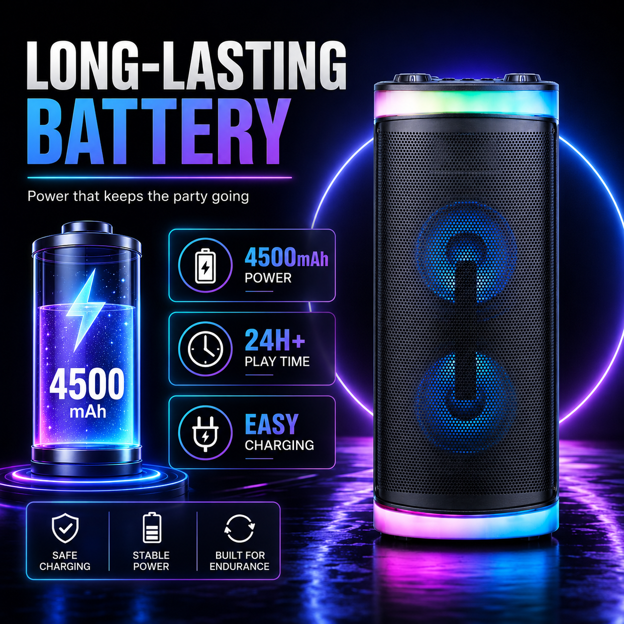 40W 6.5″bass*2 + Treble outdoor portable speaker with RGB light Bluetooth HIFI Guitar Input