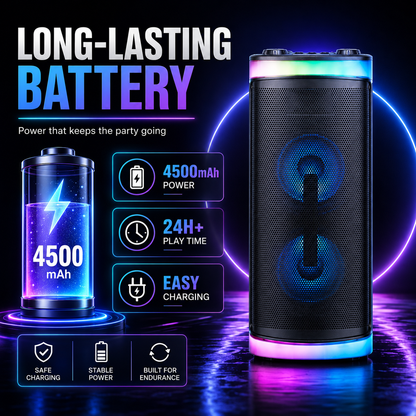 40W 6.5″bass*2 + Treble outdoor portable speaker with RGB light Bluetooth HIFI Guitar Input