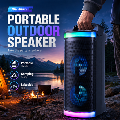 40W 6.5″bass*2 + Treble outdoor portable speaker with RGB light Bluetooth HIFI Guitar Input