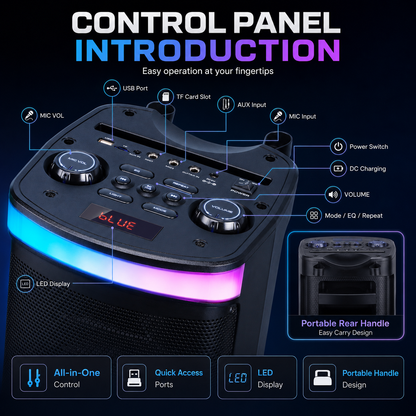 40W 6.5″bass*2 + Treble outdoor portable speaker with RGB light Bluetooth HIFI Guitar Input