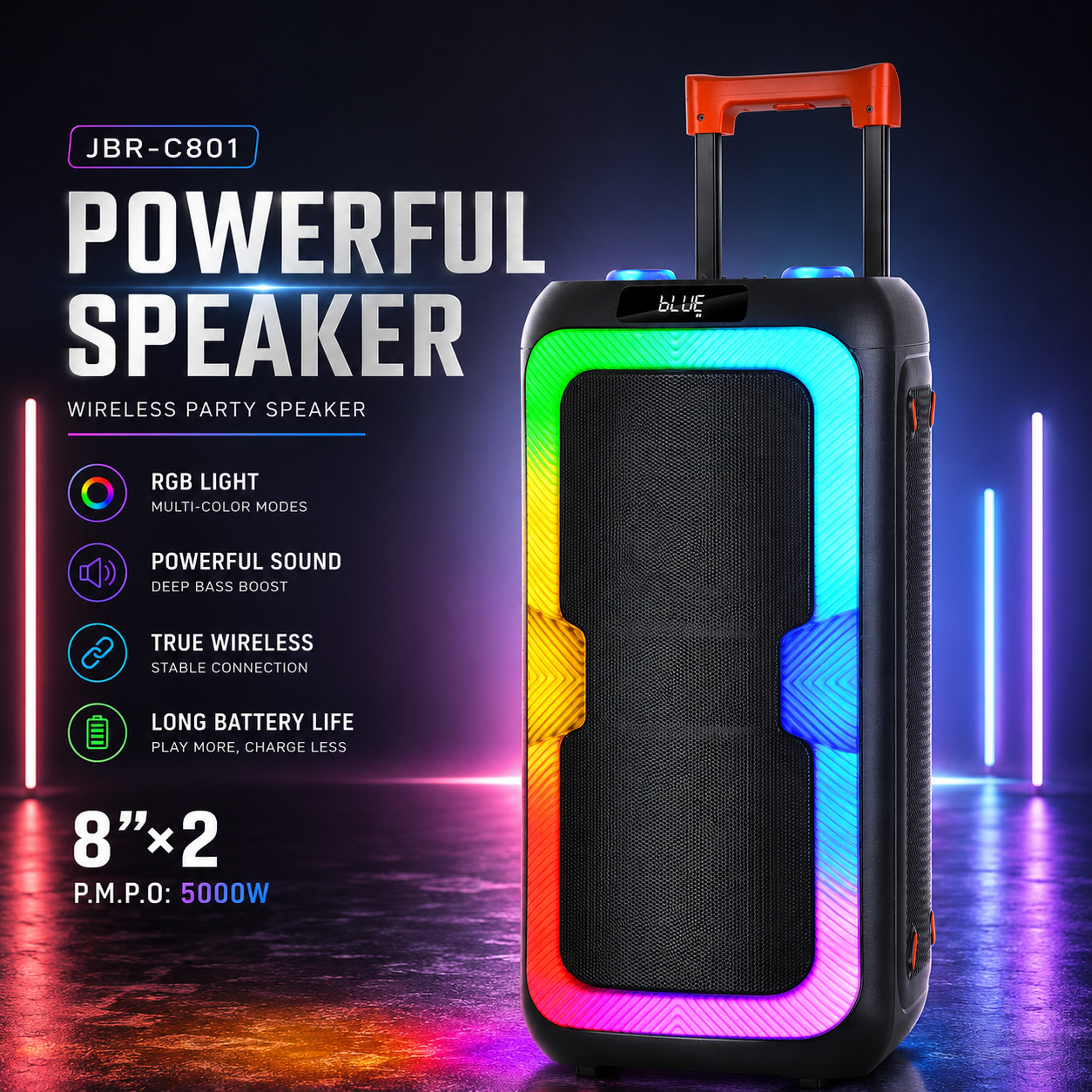 40W Portable Outdoor Party Speaker 2pieces 8inch bass and Tweeter Camping 24H Playtime HIFI Stereoscopic Sound Speaker