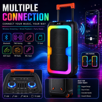 40W Portable Outdoor Party Speaker 2pieces 8inch bass and Tweeter Camping 24H Playtime HIFI Stereoscopic Sound Speaker
