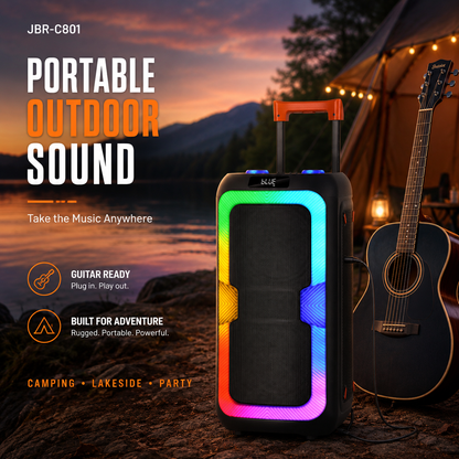 40W Portable Outdoor Party Speaker 2pieces 8inch bass and Tweeter Camping 24H Playtime HIFI Stereoscopic Sound Speaker