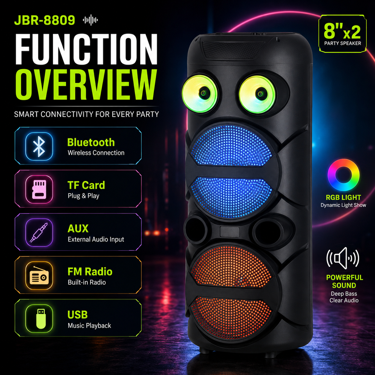 20W 3000mAh 8inch*2 bass+ tweeter party speaker outdoor HIFI Voice