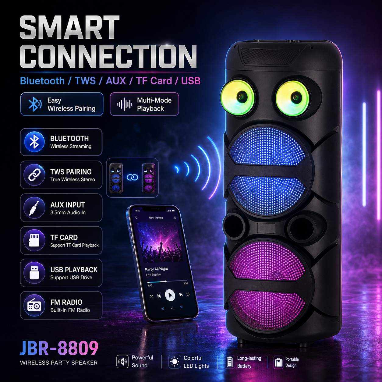20W 3000mAh 8inch*2 bass+ tweeter party speaker outdoor HIFI Voice