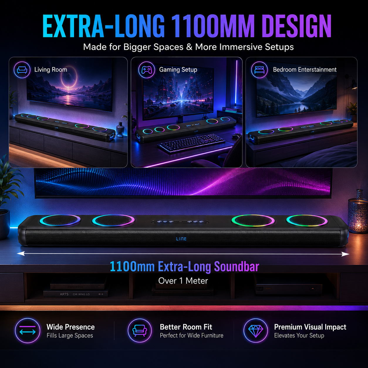 Newmine 120W Soundbar Echo Wall Speaker High Quality Home Theater TVDolby Atmos Surround Sound