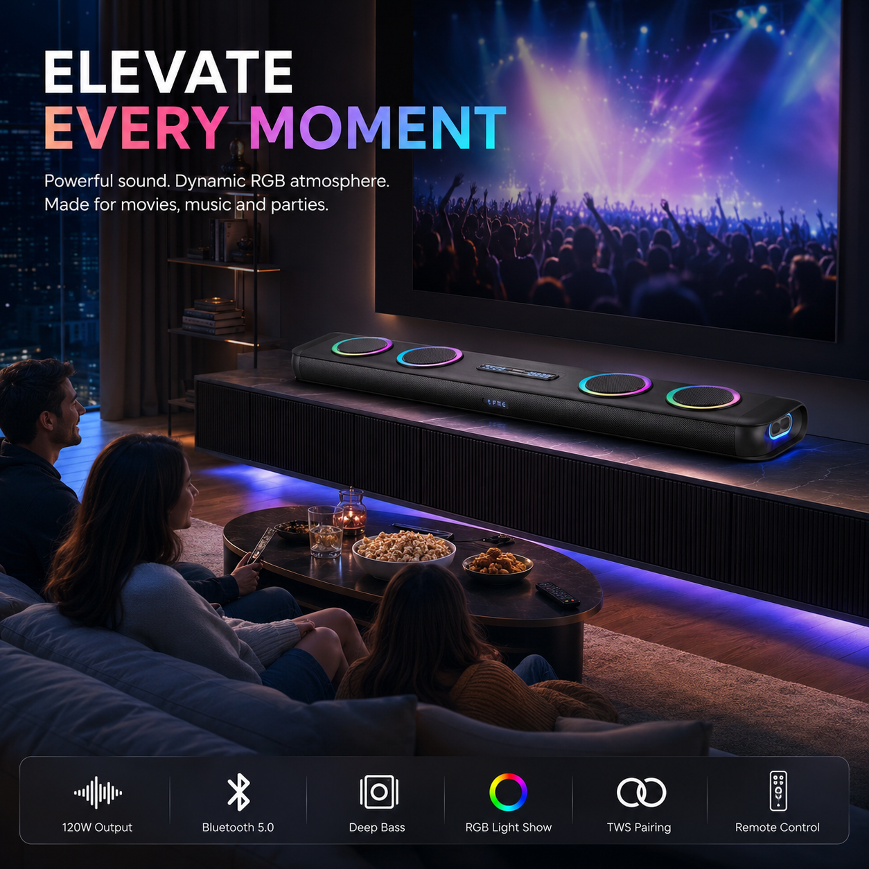 Newmine 120W Soundbar Echo Wall Speaker High Quality Home Theater TVDolby Atmos Surround Sound