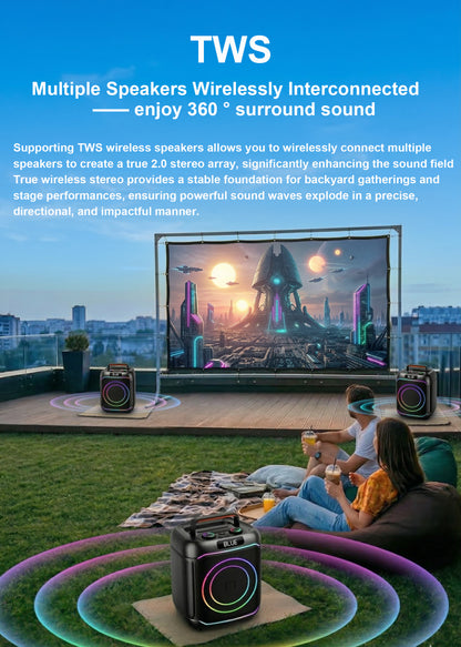 40W 8in Bass+Tweeter Portable Bluetooth Speaker for Home, Outdoor