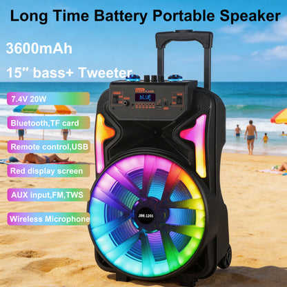 13inch bass +Tweeter portable speaker 3600mAh 20W outdoor audio with wireless speakers