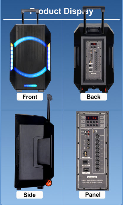 15“ Subwoofer + Tweeter 12V 7000mAh 80W Bluetooth Party Speeker with Microphones